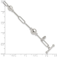 Sterling Silver Polished and Textured Beaded Link Toggle Bracelet