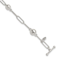 Sterling Silver Polished and Textured Beaded Link Toggle Bracelet