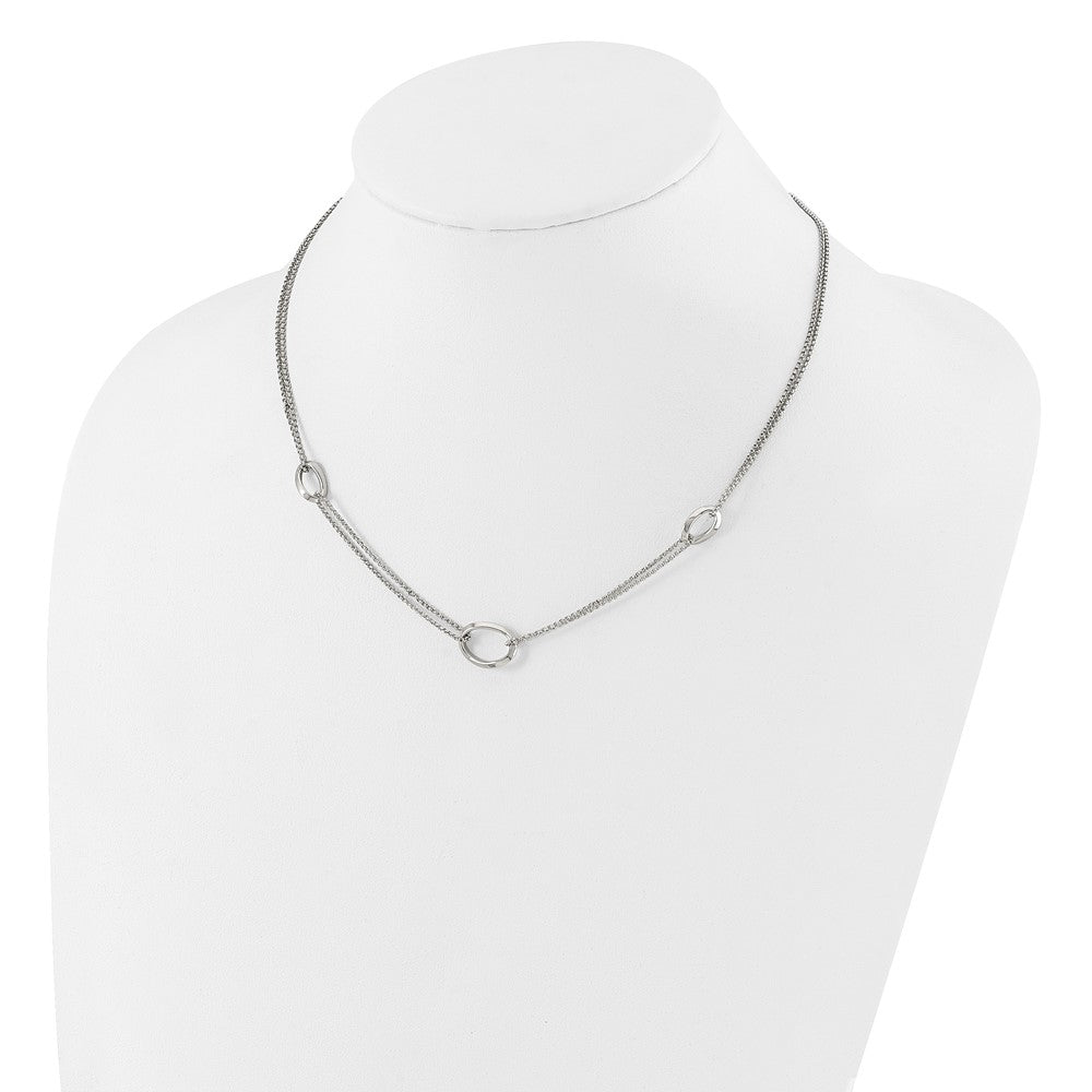 Sterling Silver Rh-plated 18in w/2in ext Fancy 2-Strand Ovals Necklace