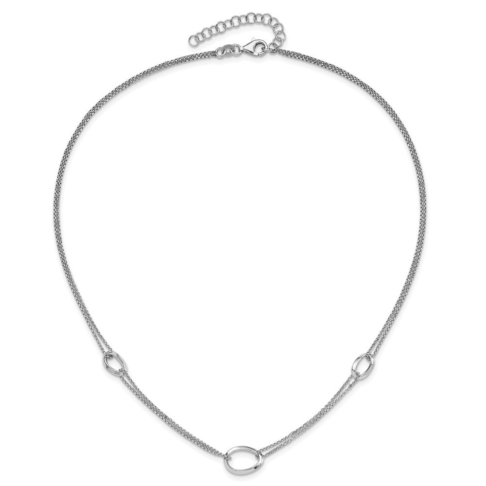 Sterling Silver Rh-plated 18in w/2in ext Fancy 2-Strand Ovals Necklace