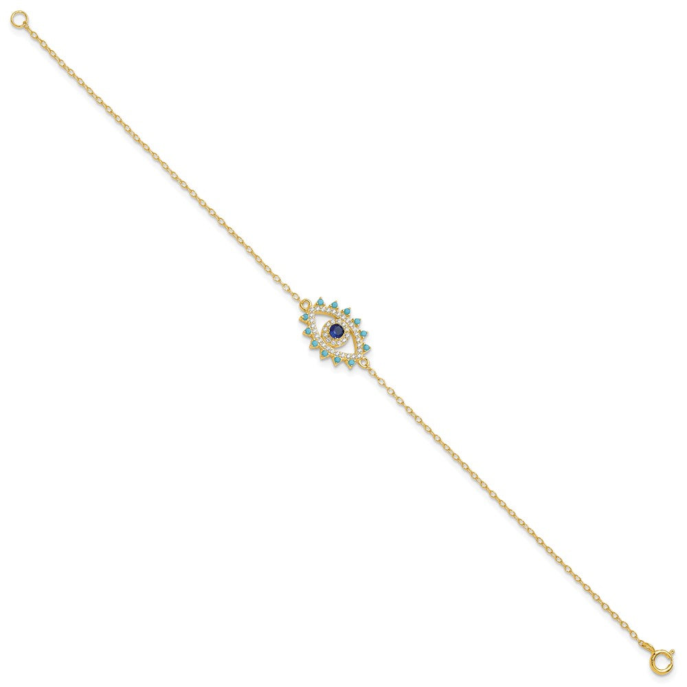 Sterling Silver Gold-plated Glass and Glass Crystal Evil Eye Bracelet
