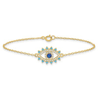 Sterling Silver Gold-plated Glass and Glass Crystal Evil Eye Bracelet