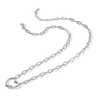 Sterling Silver RH-plated CZ Heart Paperclip Link 16in w/2in ext Necklace