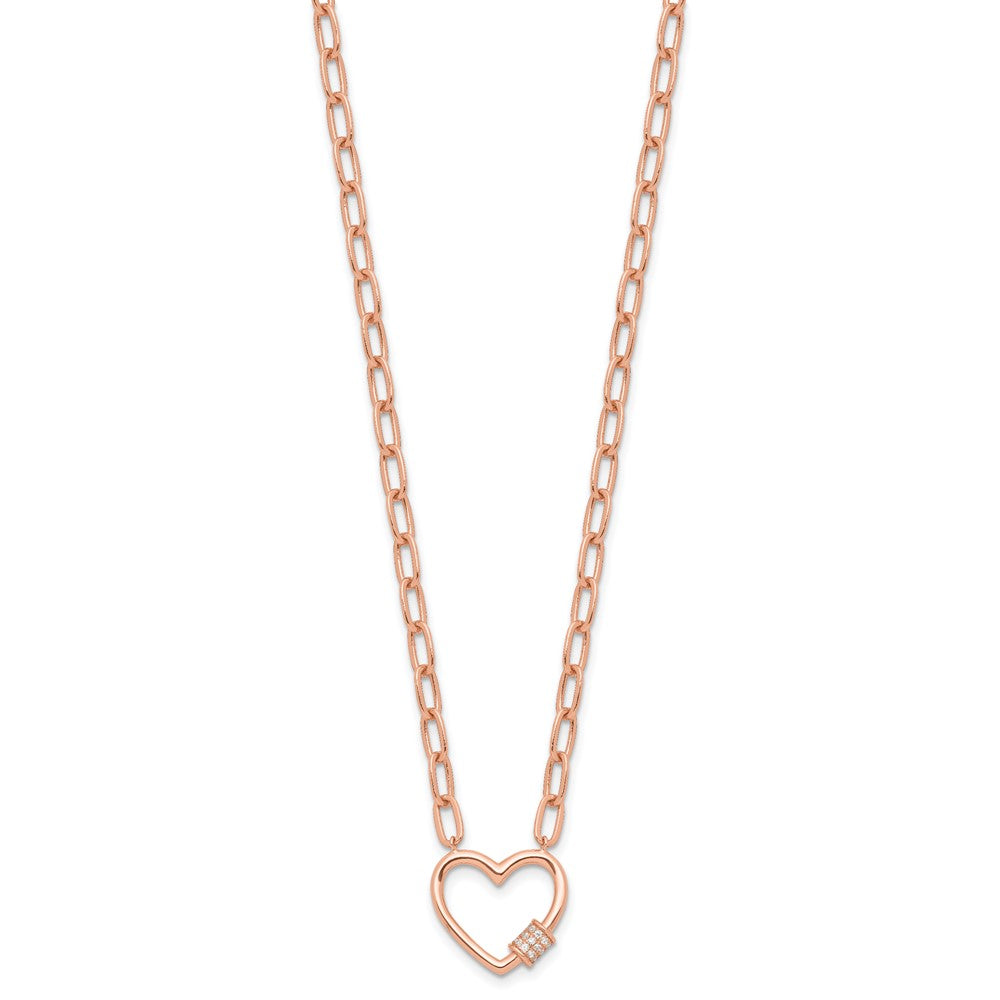 Sterling Silver Rose-tone CZ Heart Paper Clip with 2in ext. Necklace