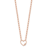 Sterling Silver Rose-tone CZ Heart Paper Clip with 2in ext. Necklace