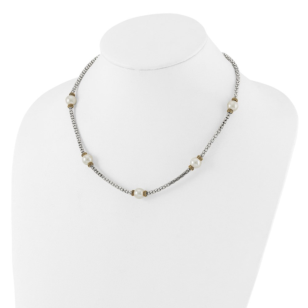 Sterling Silver and Gold-tone Synthetic Pearl 18in Necklace