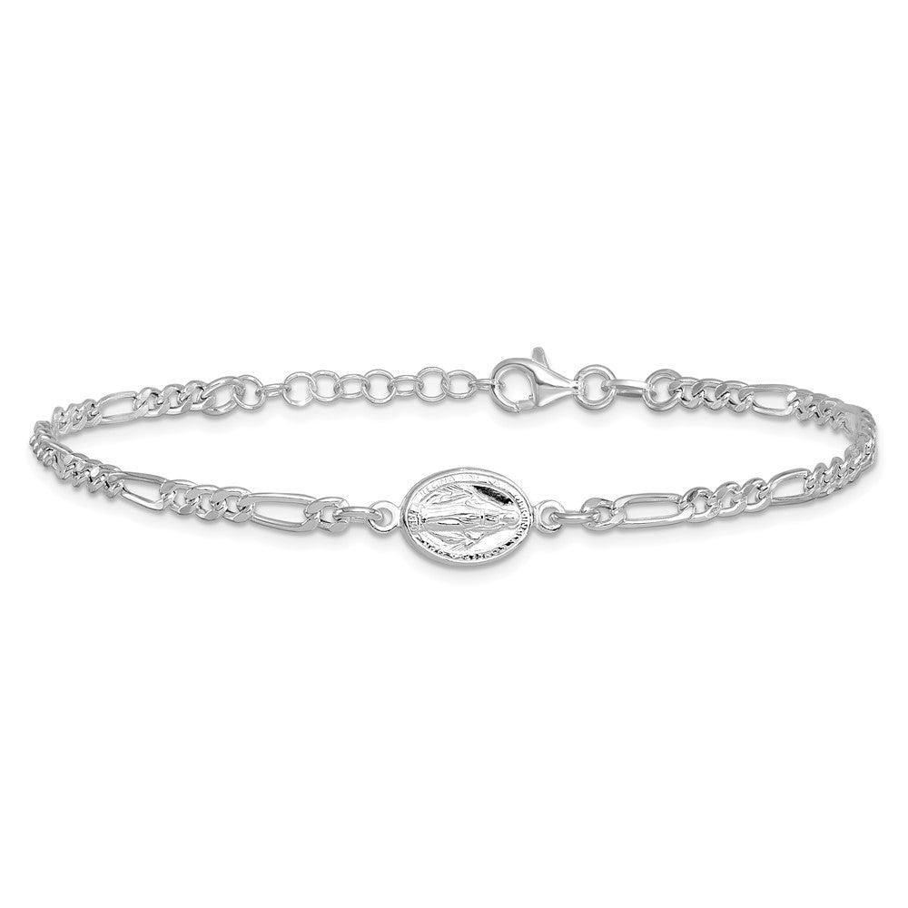 Sterling Silver RH-plated Miraculous Medal 7.25in w/1in ext. Bracelet