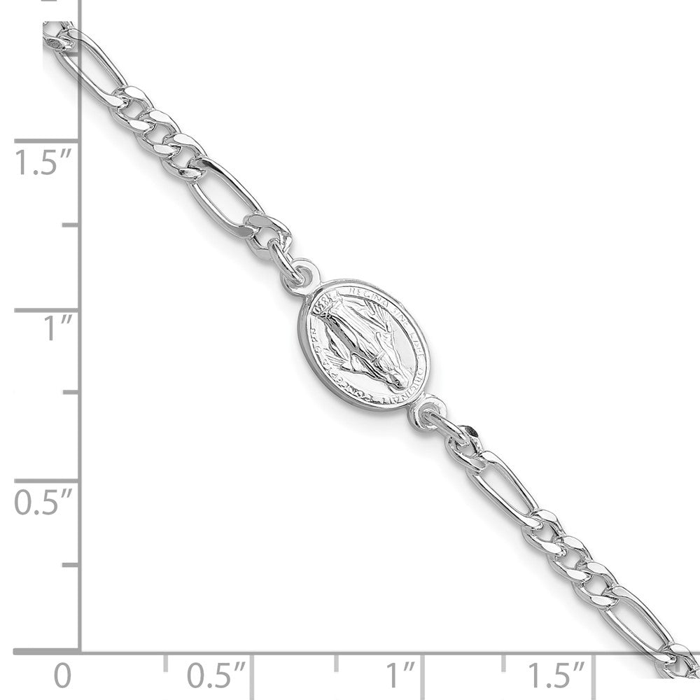 Sterling Silver RH-plated Miraculous Medal 7.25in w/1in ext. Bracelet