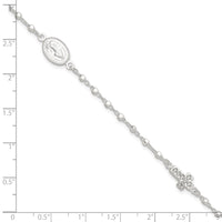 Sterling Silver Polished with CZ Cross and Miraculous Medal 7.5in Bracelet