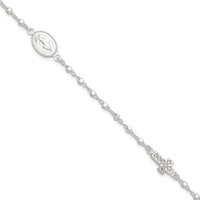 Sterling Silver Polished with CZ Cross and Miraculous Medal 7.5in Bracelet