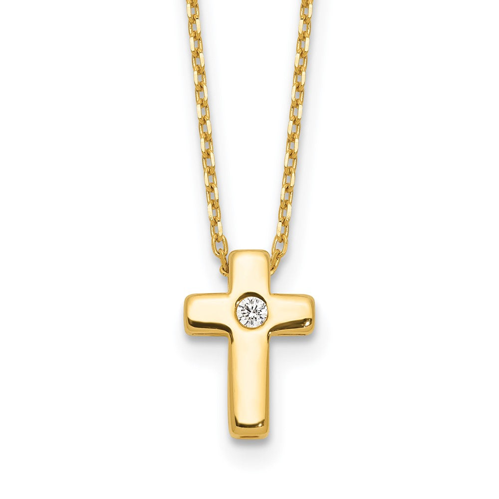 Sterling Silver Gold-plated CZ Cross 13 Inch w/ 2 Inch Extenstion Necklace
