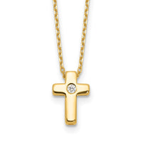 Sterling Silver Gold-plated CZ Cross 13 Inch w/ 2 Inch Extenstion Necklace