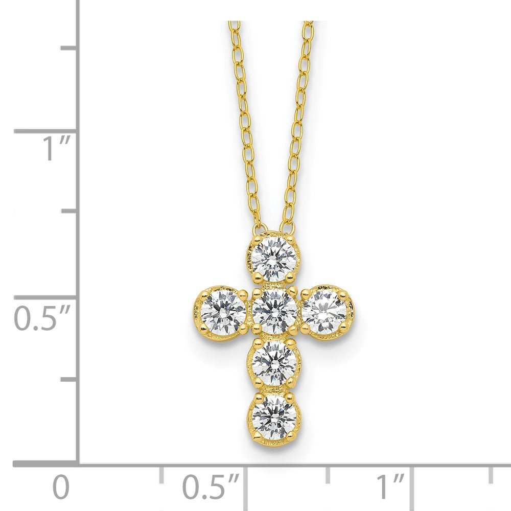 Sterling Silver Gold-tone CZ Cross 16in w/2in ext Necklace