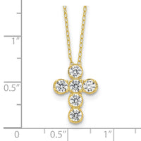 Sterling Silver Gold-tone CZ Cross 16in w/2in ext Necklace