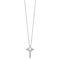 Sterling Silver RH-plated Created Opal and CZ Cross w/Heart 18in Necklace