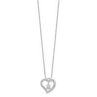 Sterling Silver Rhod-plated Polished CZ Open Heart w/1.25in Ext Necklace