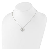 Sterling Silver Rhod-plated Polished CZ Open Heart w/1.25in Ext Necklace