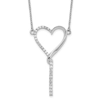 Sterling Silver Rh-plated Polished CZ Dangle Heart w/ 2.25in ext. Necklace