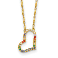 Sterling Silver Gold-PLATED CZ Glass Heart w/2in ext Necklace