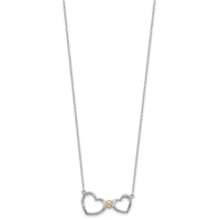 Sterling Silver w/14k accent Rh-plated CZ Heart w/2in. ext Necklace