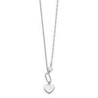 Sterling Silver Rhodium-plated Glass Pearl/Heart 16in w/2 in ext Necklace