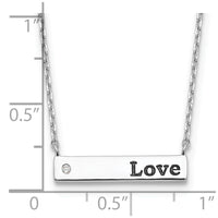 Sterling Silver Rhodium-plated CZ LOVE Enamel Bar w/2in ext Necklace