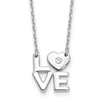 Sterling Silver Rhodium-plated CZ LOVE 16in w/2in ext. Necklace
