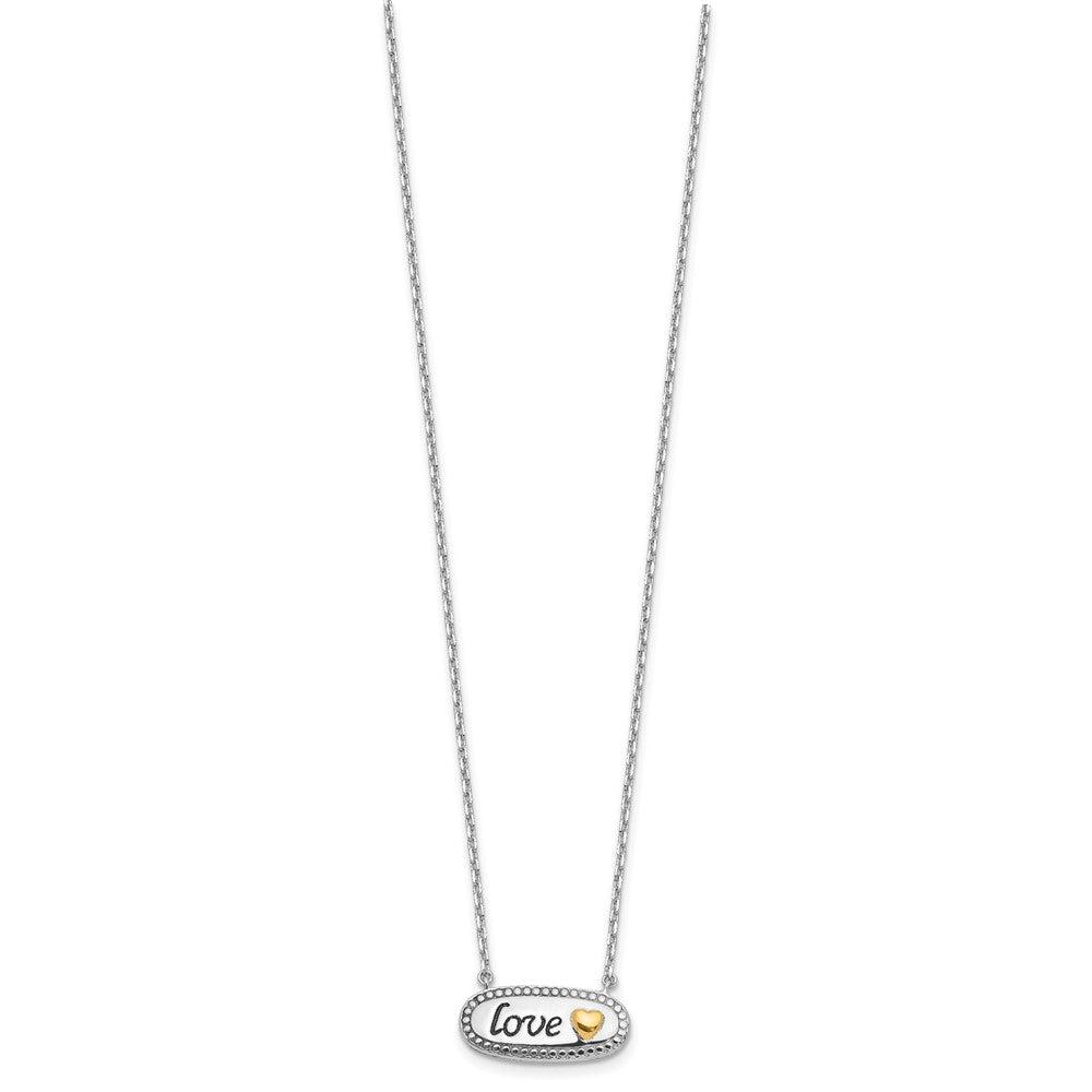 Sterling Silver w/14k accent Rh-plated Enamel LOVE w/2in. ext Necklace