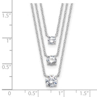 Sterling Silver Rhodium-plated CZ 3-Strand 14.5in w/2in ext Necklace