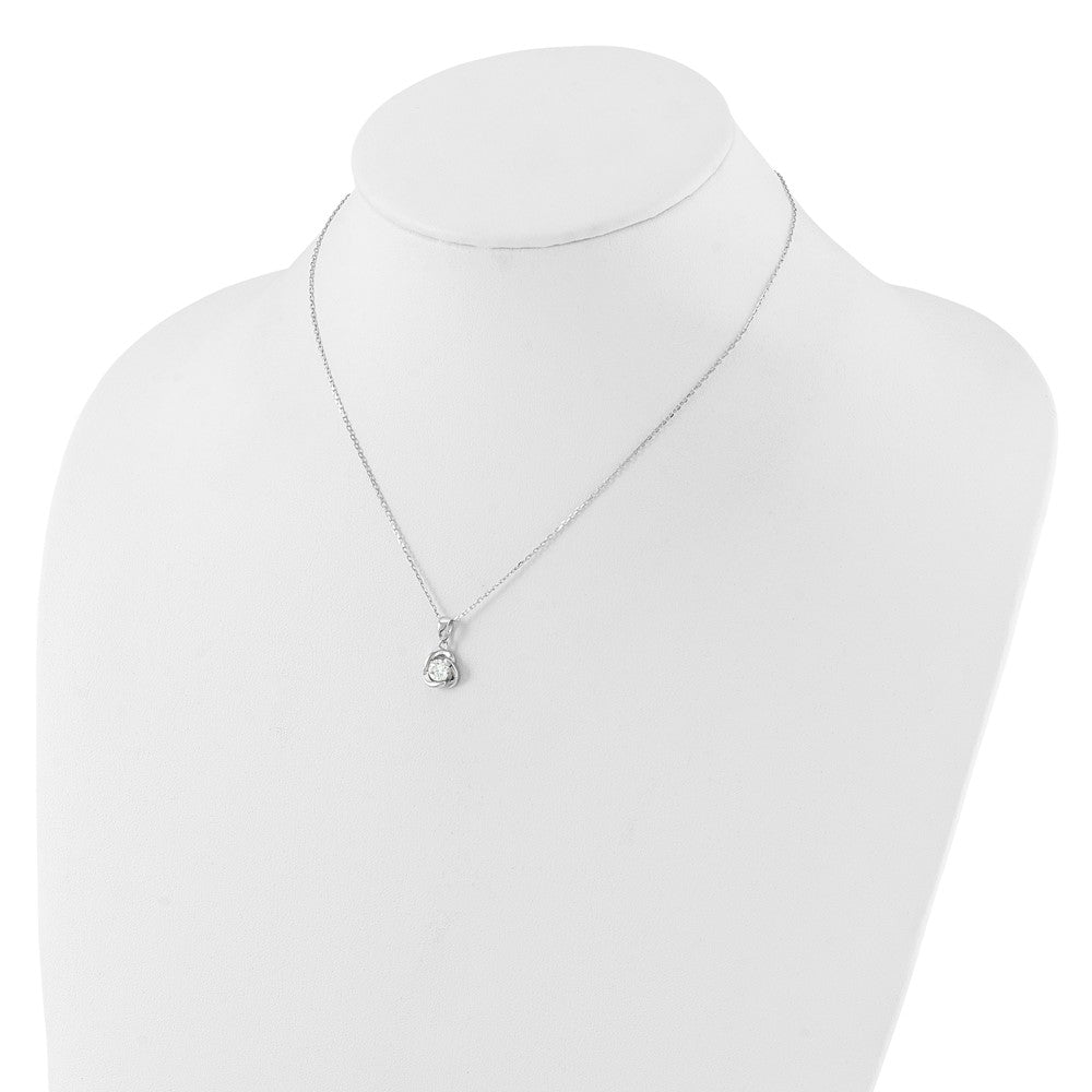 Sterling Silver Rhodium-plated CZ in Love Knot 16in w/2in ext Necklace