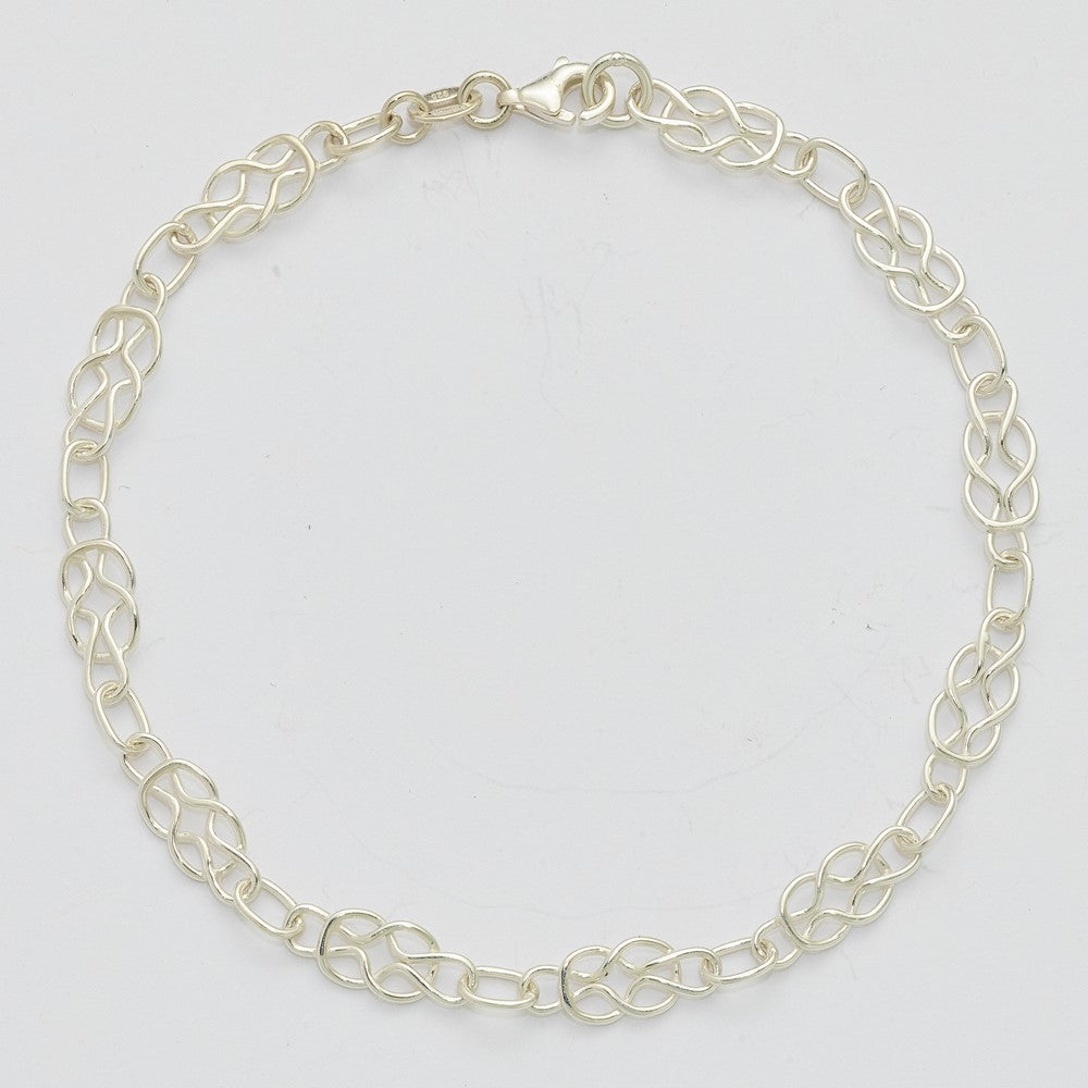 Sterling Silver 10inch Solid Polished Fancy Knot-Link Anklet