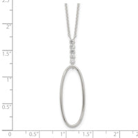 Sterling Silver E-coated CZ Oval Dangle 17.75in Necklace
