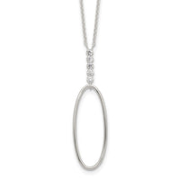 Sterling Silver E-coated CZ Oval Dangle 17.75in Necklace