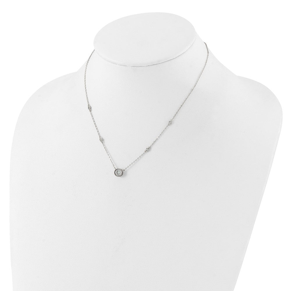 Sterling Silver Rhodium-plated with CZ Stations 16in w/2in ext Necklace