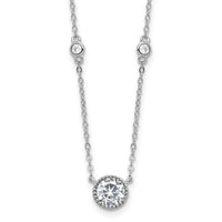 Sterling Silver Rhodium-plated with CZ Stations 16in w/2in ext Necklace