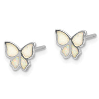 Sterling Silver RH-pl Cr.Opal Butterfly 16in Necklace w/2in ext/Earring Set