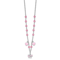 SS Rh-plated Crystal & Pink Enamel Heart 13 inch w/ 1in ext Necklace