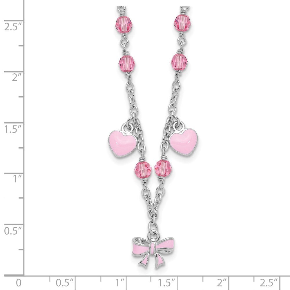 SS Rh-plated Crystal & Pink Enamel Heart 13 inch w/ 1in ext Necklace