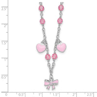 SS Rh-plated Crystal & Pink Enamel Heart 13 inch w/ 1in ext Necklace