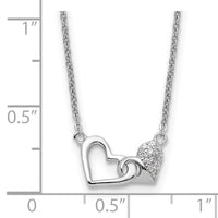 Sterling Silver Rhodium-plated CZ Double Heart 16IN Plus 2IN Ext Necklace