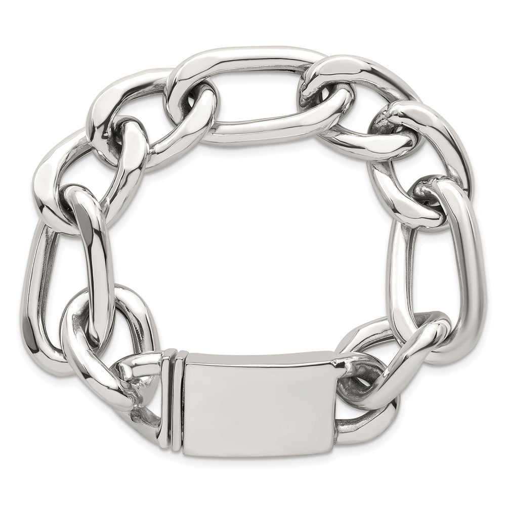Sterling Silver Polished 17.0mm Figaro Curb 8 Inch Men's Bracelet