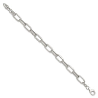 Sterling Silver Polished and Textured w/.5in Ext Oval Link Bracelet