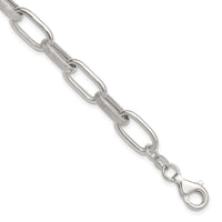 Sterling Silver Polished and Textured w/.5in Ext Oval Link Bracelet