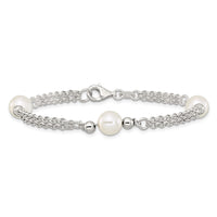 Sterling Silver Polished 2-Strand Glass Pearl Bracelet