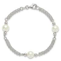 Sterling Silver Polished 2-Strand Glass Pearl Bracelet