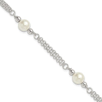 Sterling Silver Polished 2-Strand Glass Pearl Bracelet