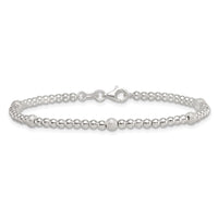 Sterling Silver Polished and Textured Beaded Bracelet
