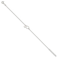 Sterling Silver Polished Double Heart w/1in Ext Bracelet