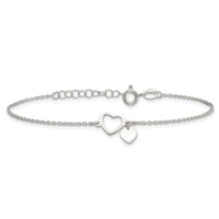 Sterling Silver Polished Double Heart w/1in Ext Bracelet