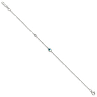 Sterling Silver CZ and Mother Of Pearl Evil Eye 6.75in w/.5in Ext Bracelet